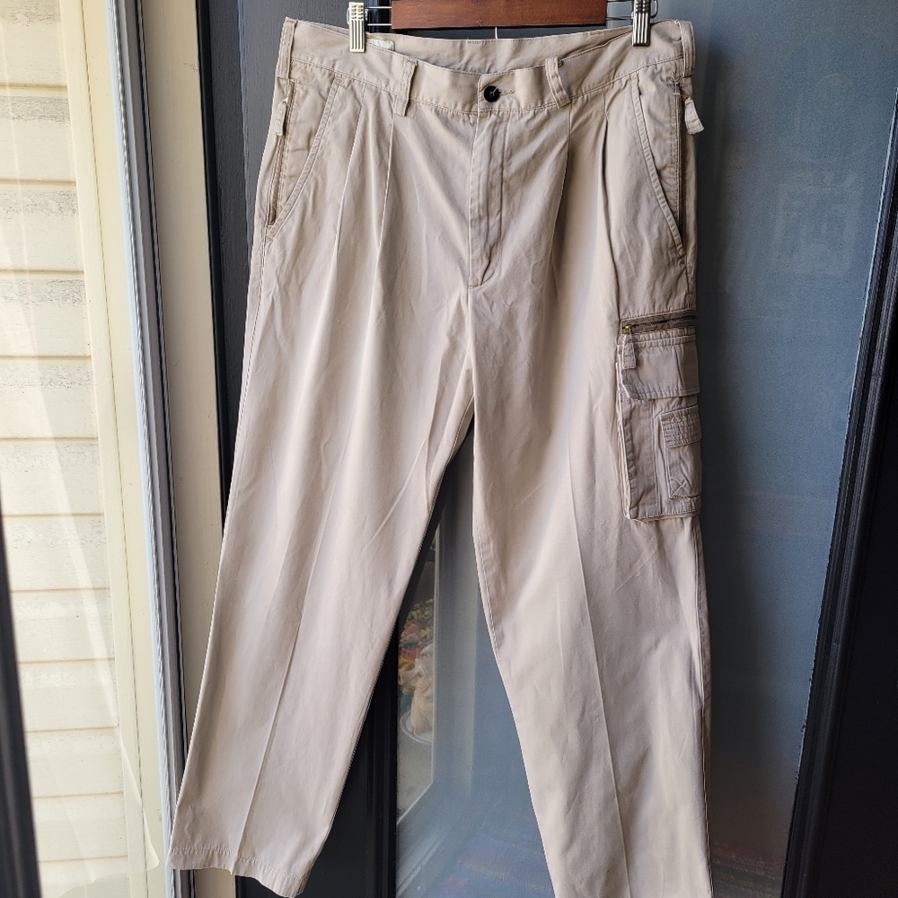 VTG Orvis Cotton Khaki Cargo Pants Safari Hunting Casual Beige 36 High Rise